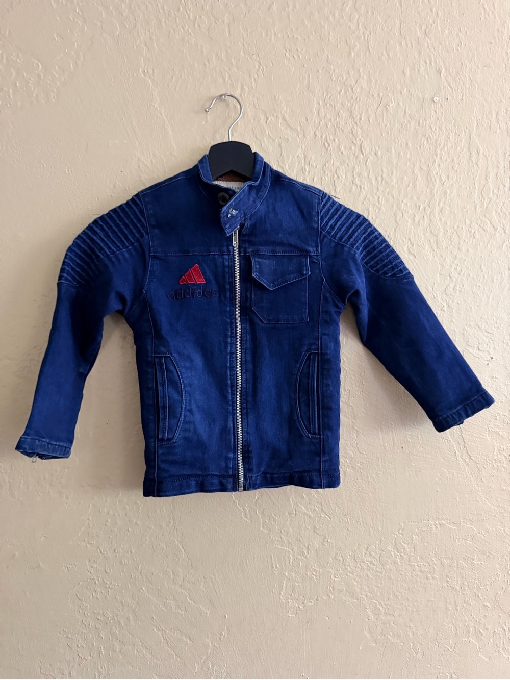 Zara Kids' Indigo Jean Jacket with Red Adidas Logo